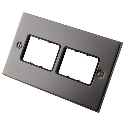 M2 Decorative 2 Gang 6 Module Front Plate Black Insert Black Nickel