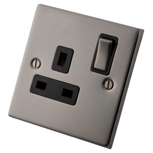 M2 Decorative 13A 1 Gang Switched Socket Metal / Black Insert Black Nickel