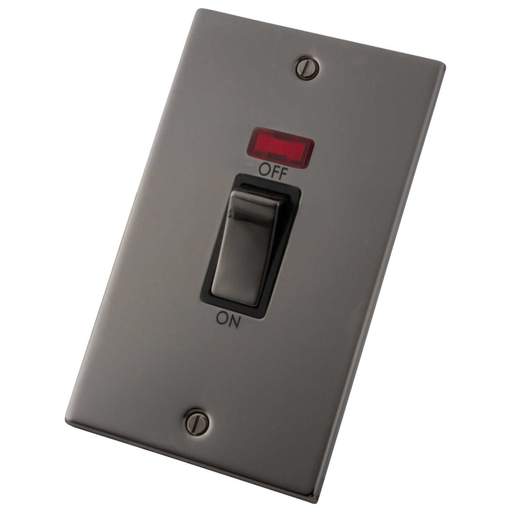 M2 Decorative 45A DP 2 Gang Vertical Switch With Neon Indicator Black Insert Black Nickel