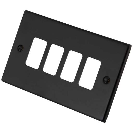 M2 Decorative 4 Gang Grid Front Plate Painted Matt Black