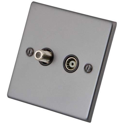 M2 Decorative 1 Gang Satellite and Coaxial Socket Black Insert Gunmetal