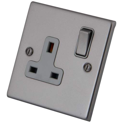M2 Decorative 13A 1 Gang Switched Socket Grey Insert Gunmetal