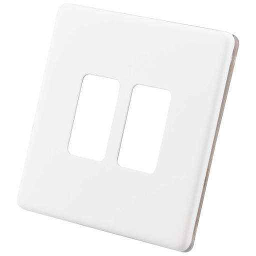 M2 Decorative Screwless 2 Gang Grid Front Plate Painted Matt White