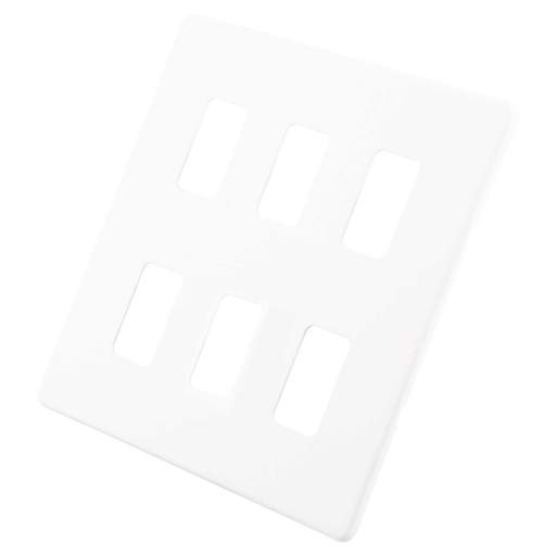 M2 Decorative Screwless 6 Gang Grid Front Plate Painted Matt White