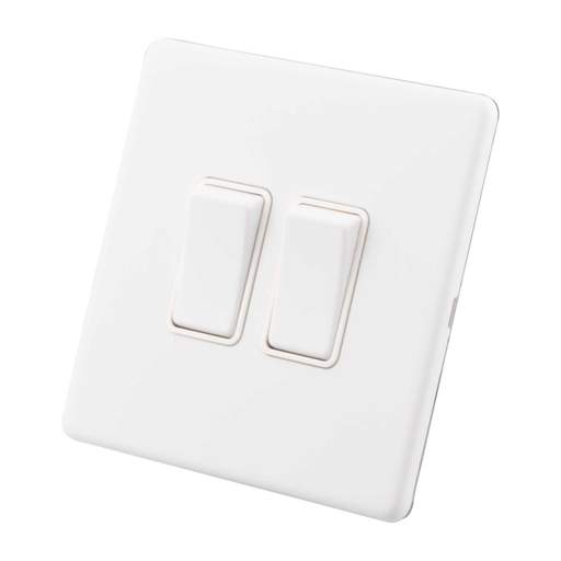 M2 Decorative Screwless 10A 2 Gang 2 Way Light Switch White Insert Painted Matt White
