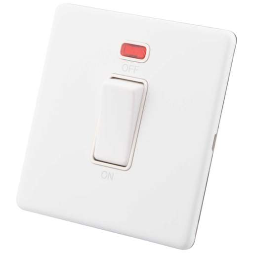M2 Decorative Screwless 45A DP 1 Gang Switch with Neon White Insert Painted Matt White