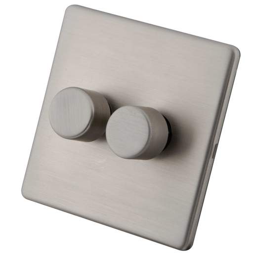 M2 Decorative Screwless 400W 2 Gang 2 Way Dimmer Brushed Stainless Steel