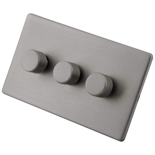 M2 Decorative Screwless 400W 3 Gang 2 Way Dimmer Brushed Stainless Steel