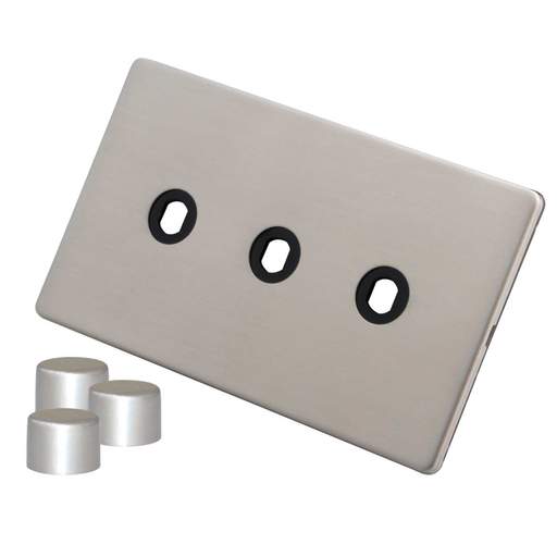 M2 Decorative Screwless 3 Gang Unfurnished Dimmer Plate and Knobs Brushed Stainless Steel