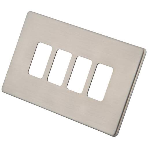 M2 Decorative Screwless 4 Gang Grid Front Plate Brushed Stainless Steel
