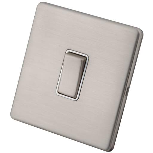 M2 Decorative Screwless 10A 1 Gang Intermediate Switch White Insert Brushed Stainless Steel