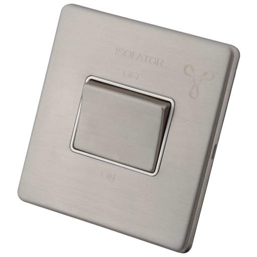 M2 Decorative Screwless 6A Triple Pole Fan Isolator White Insert Brushed Stainless Steel