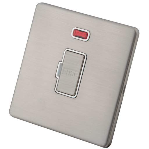 M2 Decorative Screwless 13A Unswitched  Spur with Neon White Insert Brushed Stainless Steel