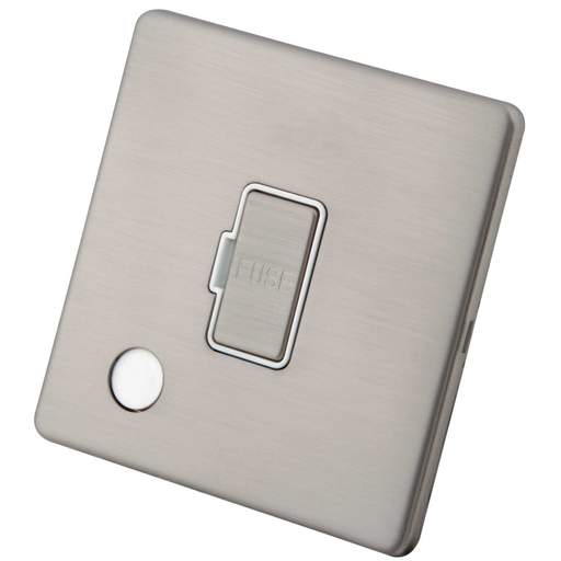 M2 Decorative Screwless 13A Unswitched Spur F/Outlet White Insert Brushed Stainless Steel