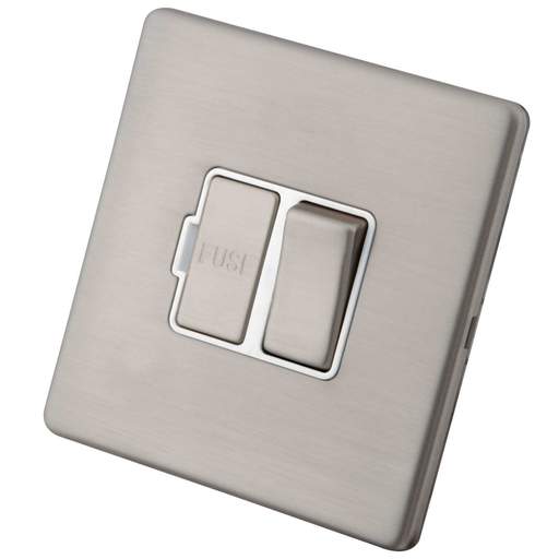 M2 Decorative Screwless 13A Switched Fused Spur White Insert Brushed Stainless Steel
