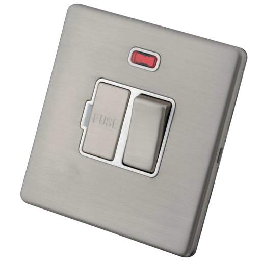 M2 Decorative Screwless 13A Switched Fused Spur with Neon White Insert Brushed Stainless Steel