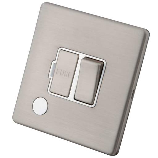 M2 Decorative Screwless 13A Switched Fused Spur F/Outlet White Insert Brushed Stainless Steel