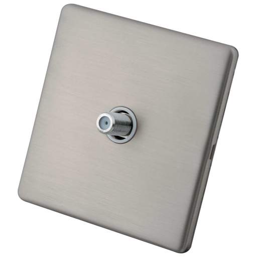 M2 Decorative Screwless 1 Gang Satellite Socket White Insert Brushed Stainless Steel