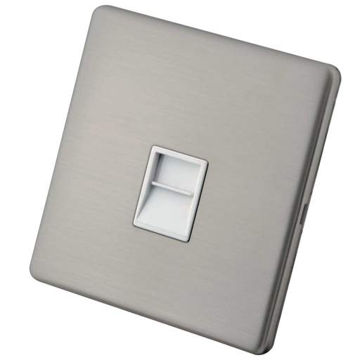M2 Decorative Screwless 1 Gang Master Telephone Socket White Insert Brushed Stainless Steel