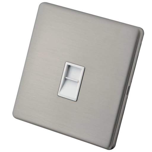 M2 Decorative Screwless 1 Gang CAT6 Socket White Insert Brushed Stainless Steel