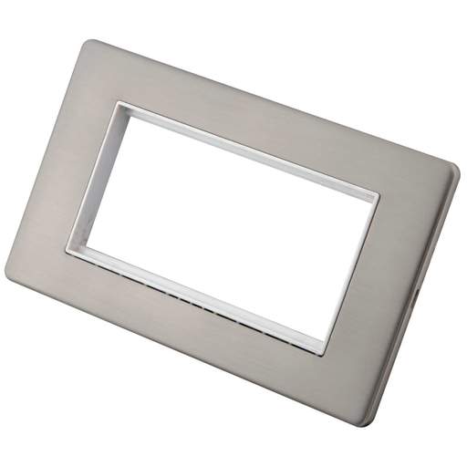 M2 Decorative Screwless 2 Gang 4 Euro Module Front Plate White Insert Brushed Stainless Steel