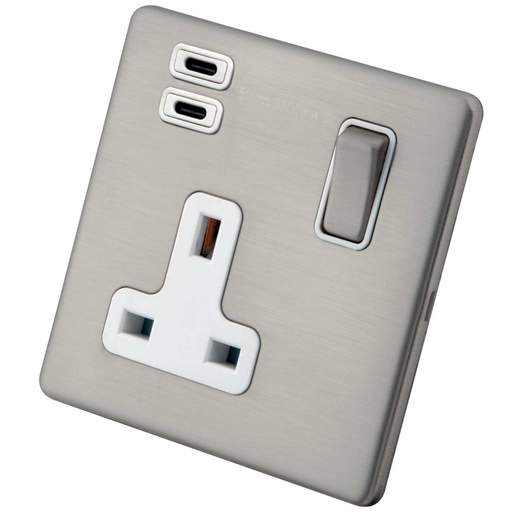 M2 Decorative Screwless 13A 1 Gang Switched Socket 2 x Type C USB White ...