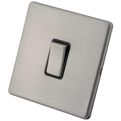 M2 Decorative Screwless 10A 1 Gang Intermediate Switch Black Insert Brushed Stainless Steel