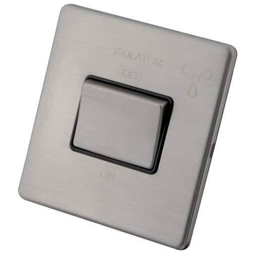M2 Decorative Screwless 6A Triple Pole Fan Isolator Black Insert Brushed Stainless Steel