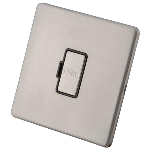 M2 Decorative Screwless 13A Unswitched Fused Spur Black Insert Brushed Stainless Steel