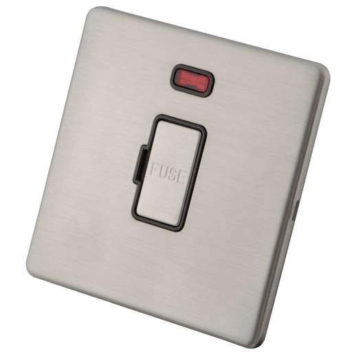 M2 Decorative Screwless 13A Unswitched Spur with Neon Black Insert Brushed Stainless Steel