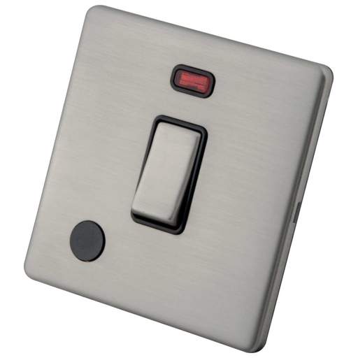 M2 Decorative Screwless 20A DP Switch with Neon and F/Outlet Black Insert Brushed Stainless Steel
