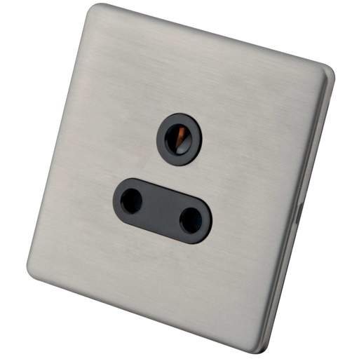 M2 Decorative Screwless 5A 1 Gang Switched Socket Black Insert Brushed Stainless Steel