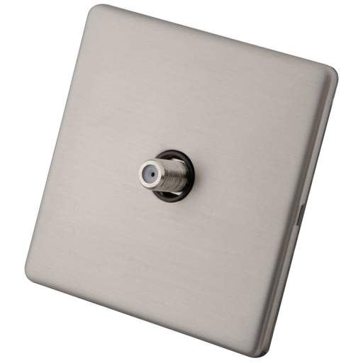 M2 Decorative Screwless 1 Gang Satellite Socket Black Insert Brushed Stainless Steel