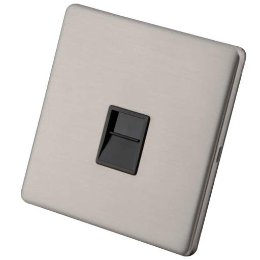 M2 Decorative Screwless 1 Gang Secondary Telephone Black Insert Brushed Stainless Steel