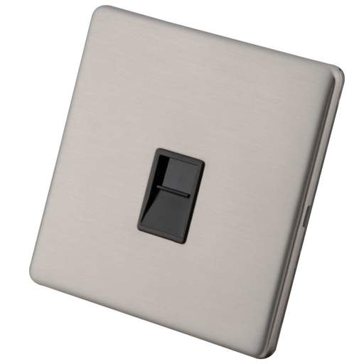M2 Decorative Screwless 1 Gang CAT6 Socket Black Insert Brushed Stainless Steel