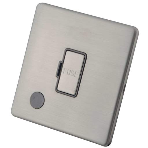 M2 Decorative Screwless 13A Unswitched Spur with F/Outlet Grey Insert Brushed Stainless Steel