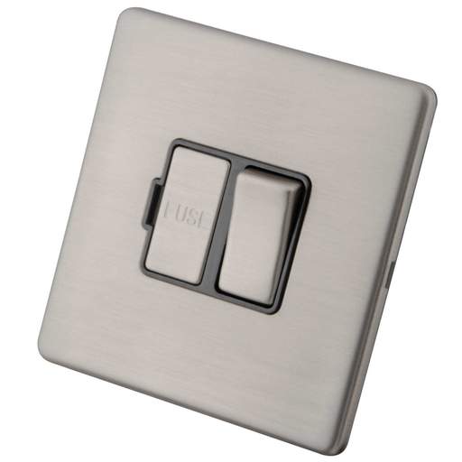 M2 Decorative Screwless 13A Switched Fused Spur Grey Insert Brushed Stainless Steel