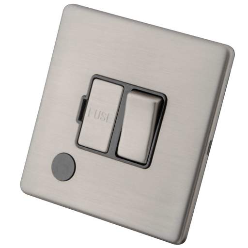 M2 Decorative Screwless 13A Switched Fused Spur with F/Outlet Grey Insert Brushed Stainless Steel
