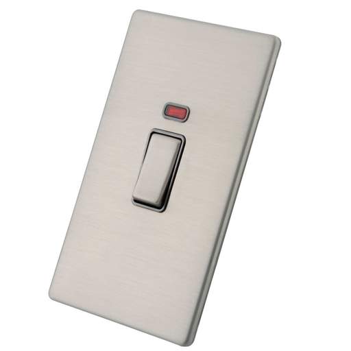 M2 Decorative Screwless 45A DP 2 Gang Switch with Neon Grey Insert Brushed Stainless Steel