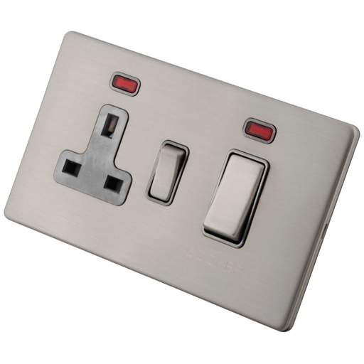 M2 Decorative Screwless 45A Cooker Control Unit with Neon Grey Insert Brushed Stainless Steel