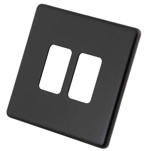 M2 Decorative Screwless 2 Gang Grid Front Plate Painted Matt Black