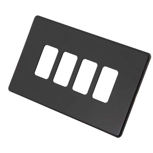 M2 Decorative Screwless 4 Gang Grid Front Plate Painted Matt Black