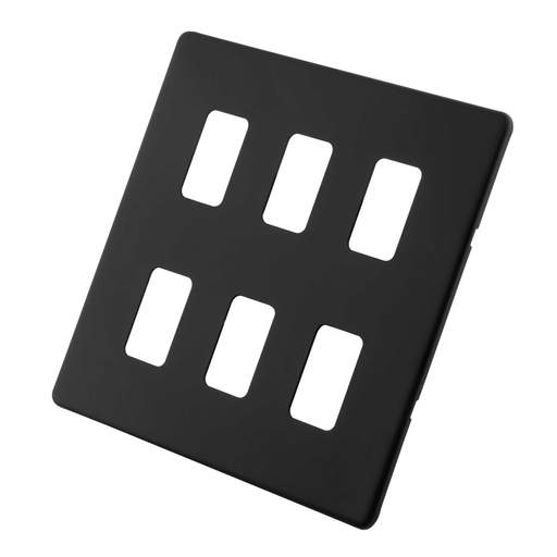 M2 Decorative Screwless 6 Gang Grid Front Plate Painted Matt Black