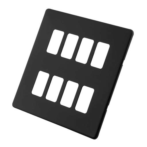 M2 Decorative Screwless 8 Gang Grid Front Plate Painted Matt Black