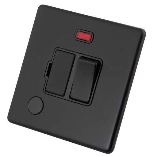 M2 Decorative Screwless 13A Switched Fused Spur with Neon and F/Outlet Black Insert Painted Matt Black