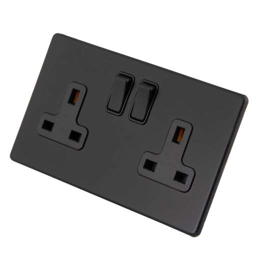 M2 Decorative Screwless 13A 2 Gang DP Switched Socket Black Insert Painted Matt Black