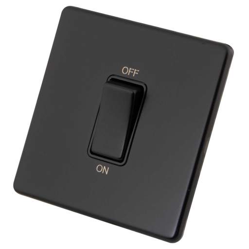 M2 Decorative Screwless 45A DP 1 Gang Switch Black Insert Painted Matt Black