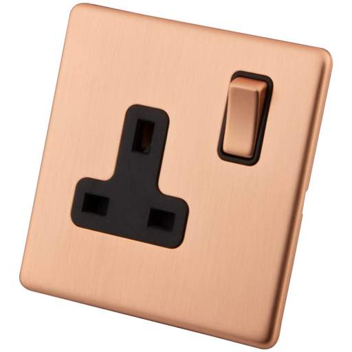 M2 Decorative Screwless 13A 1 Gang DP Switched Socket Black Insert Copper