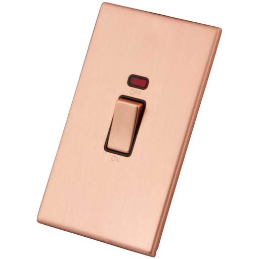 M2 Decorative Screwless 45A 2 Gang DP Switch with Neon Black Insert Copper