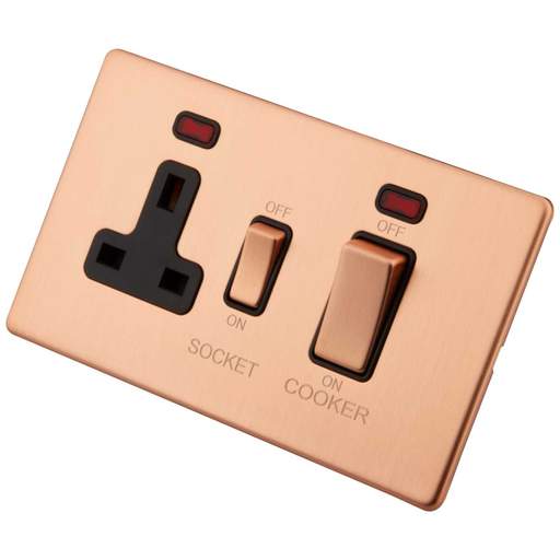 M2 Decorative Screwless 45A Cooker Control Unit with Neon Black Insert Copper